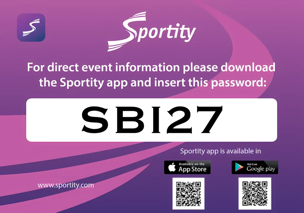 Sportity: For direct event information, download the Sportity app and enter the password SBI27. The app is available on the App Store and Google Play. To the SBI27 channel in the Sportity web app.